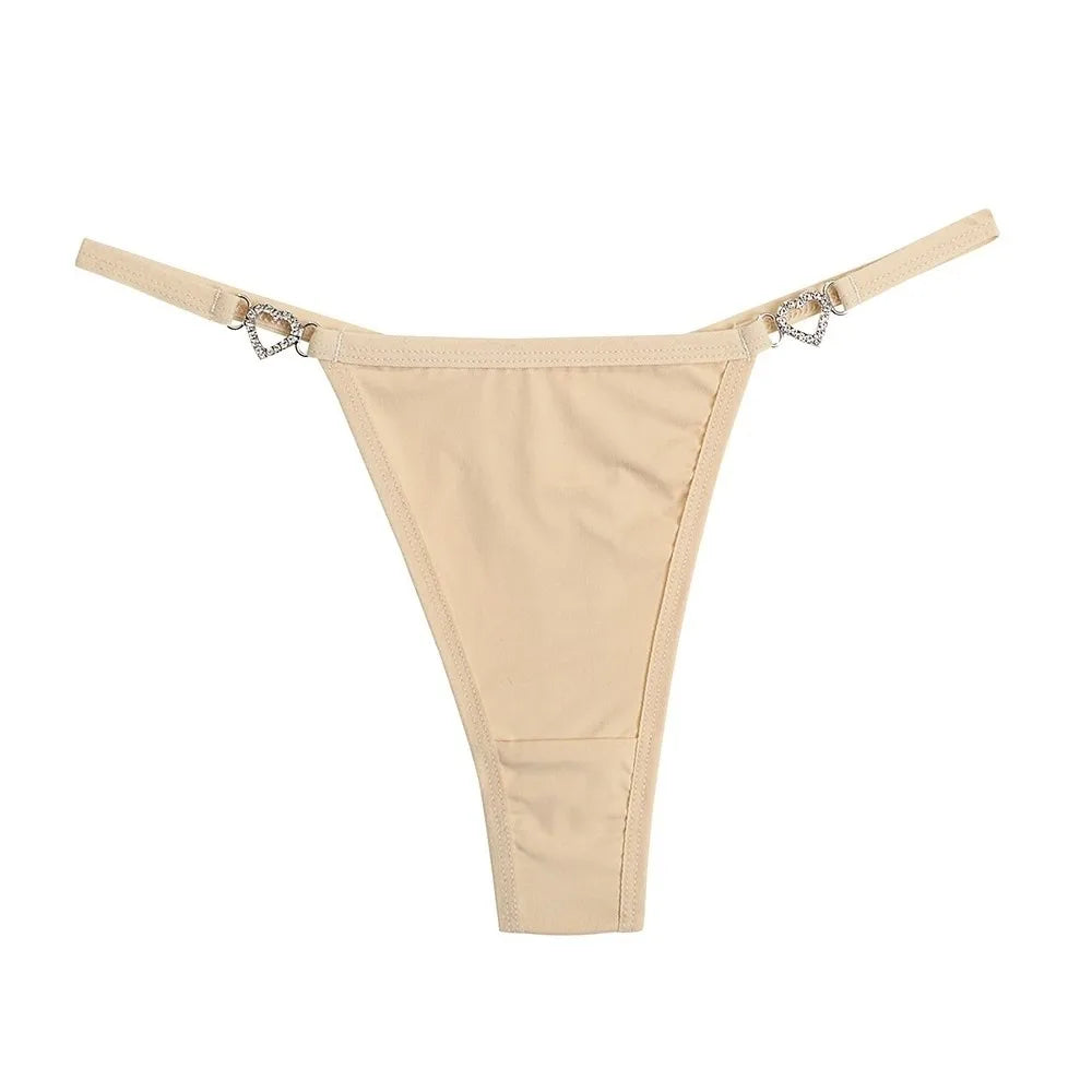 Cotton Heart Rhinestone Thong
