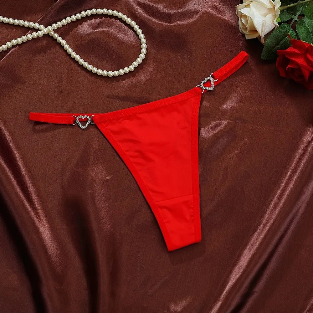 Cotton Heart Rhinestone Thong